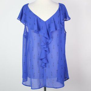 Torrid Womens 2X Key Georgette Ruffle Sheer Front Blouse Top